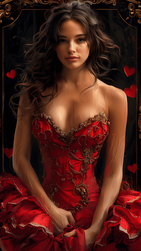 欧美性感红色晚礼服美女写真摄影图片